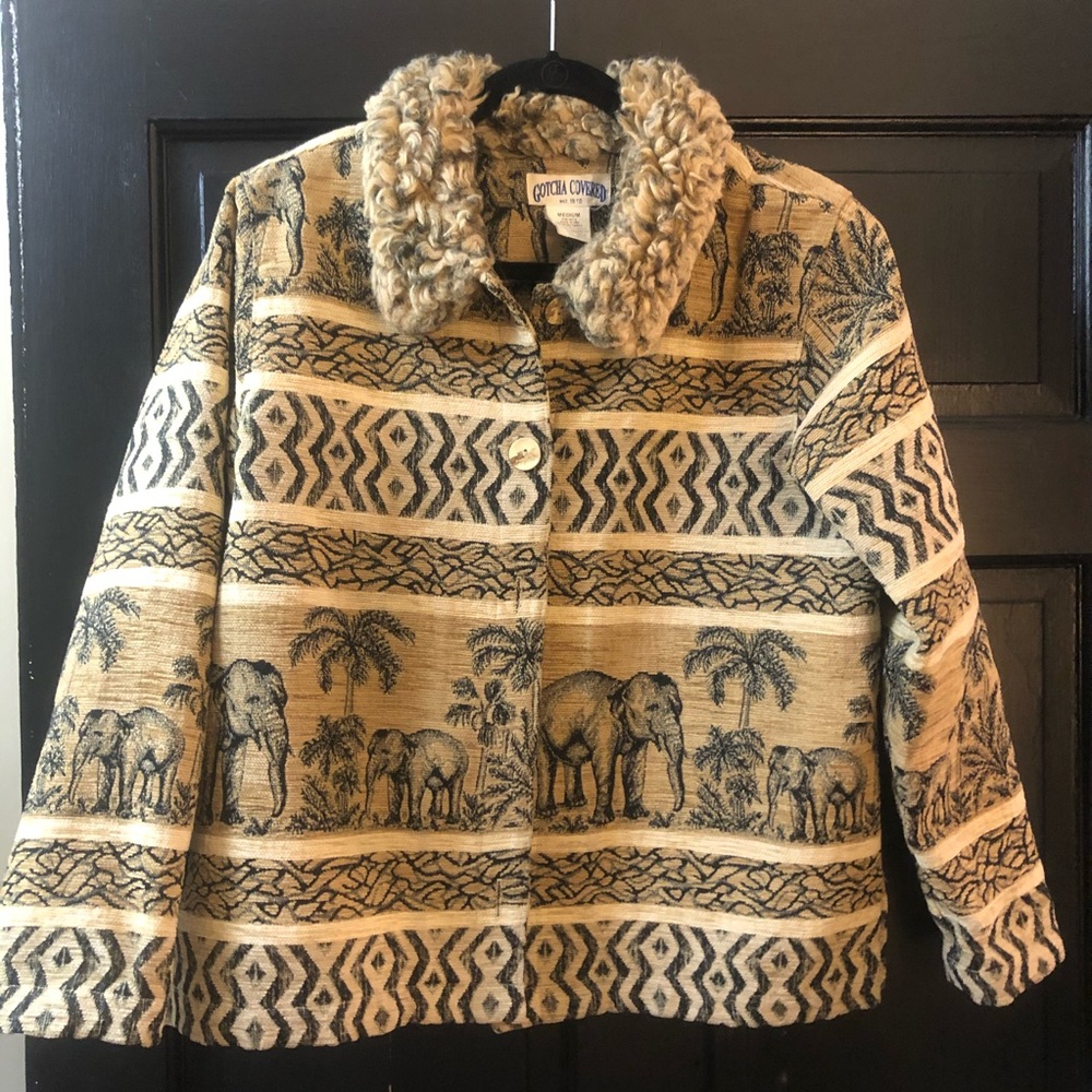 Faux fur collar Afrique thème jacket
